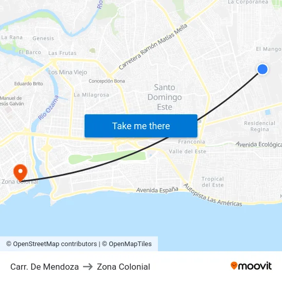 Carr. De Mendoza to Zona Colonial map