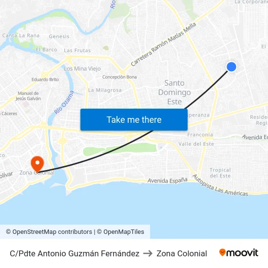 C/Pdte Antonio Guzmán Fernández to Zona Colonial map