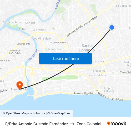 C/Pdte Antonio Guzmán Fernández to Zona Colonial map