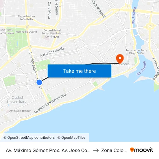 Av. Máximo Gómez Prox. Av. Jose Contreras to Zona Colonial map