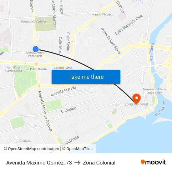 Avenida Máximo Gómez, 73 to Zona Colonial map