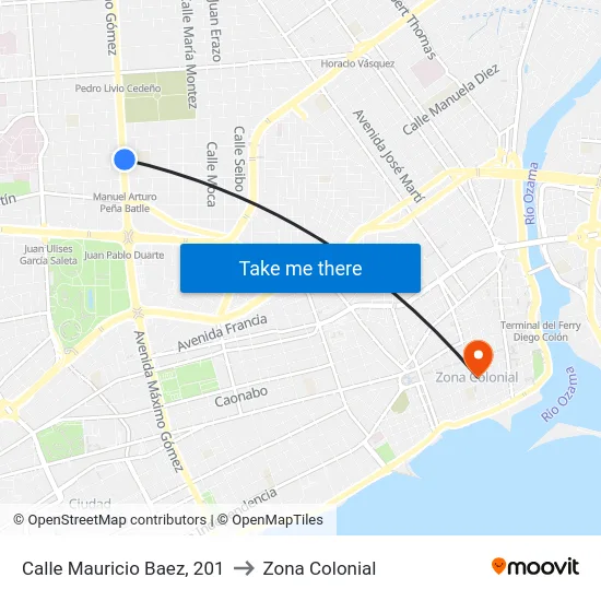 Calle Mauricio Baez, 201 to Zona Colonial map