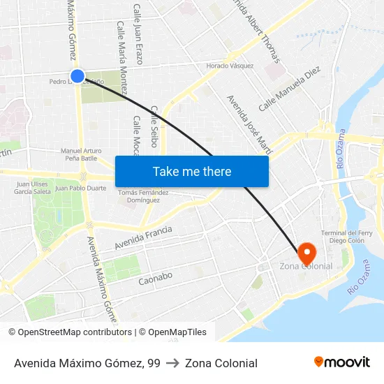 Avenida Máximo Gómez, 99 to Zona Colonial map