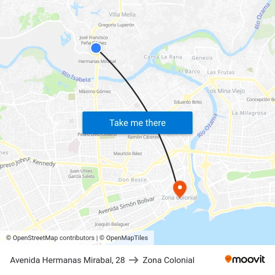 Avenida Hermanas Mirabal, 28 to Zona Colonial map