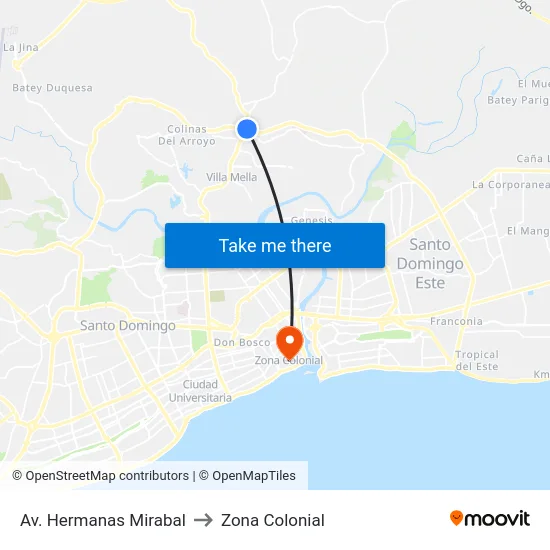 Av. Hermanas Mirabal to Zona Colonial map