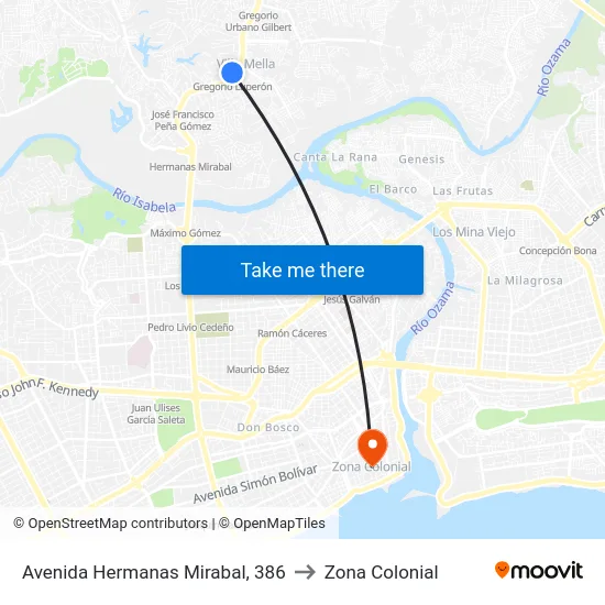 Avenida Hermanas Mirabal, 386 to Zona Colonial map
