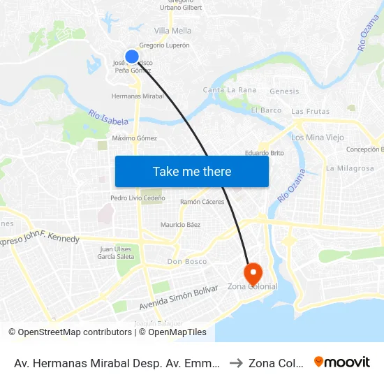 Av. Hermanas Mirabal Desp. Av. Emma Balaguer to Zona Colonial map