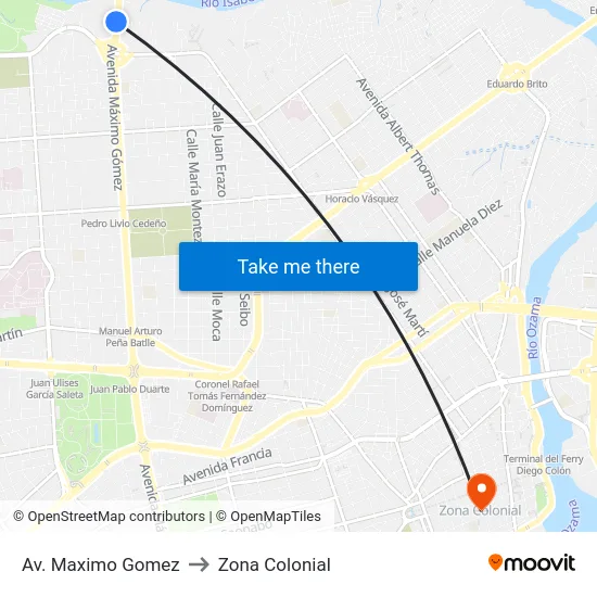 Av. Maximo Gomez to Zona Colonial map