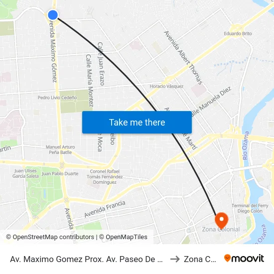 Av. Maximo Gomez Prox. Av. Paseo De Los Reyes Catolicos to Zona Colonial map
