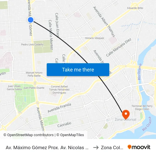 Av. Máximo Gómez Prox. Av. Nicolas De Ovando to Zona Colonial map
