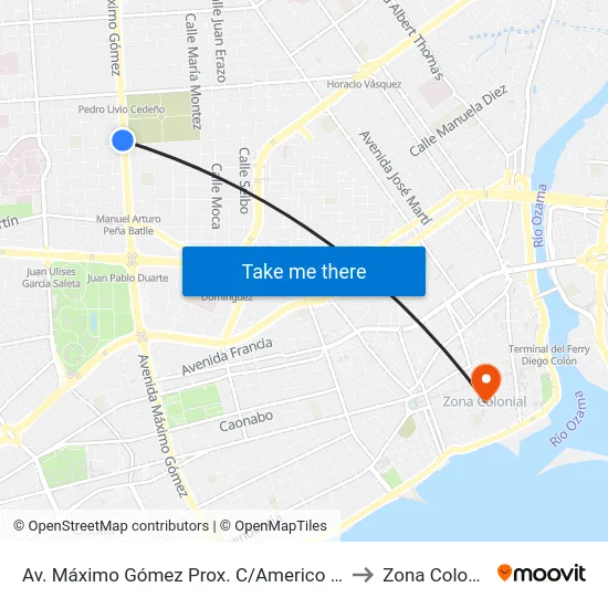 Av. Máximo Gómez Prox. C/Americo Lugo to Zona Colonial map