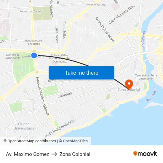 Av. Maximo Gomez to Zona Colonial map
