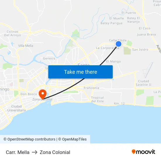 Carr. Mella to Zona Colonial map