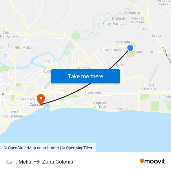 Carr. Mella to Zona Colonial map