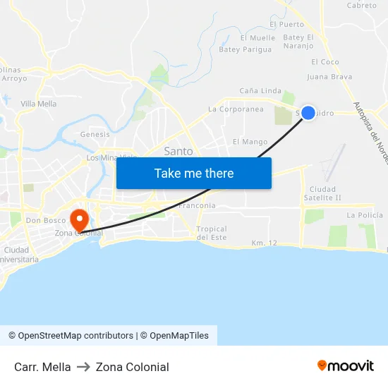 Carr. Mella to Zona Colonial map