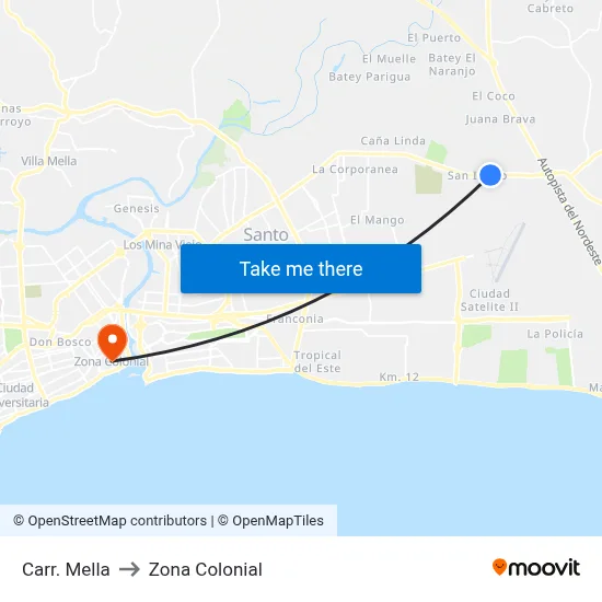Carr. Mella to Zona Colonial map