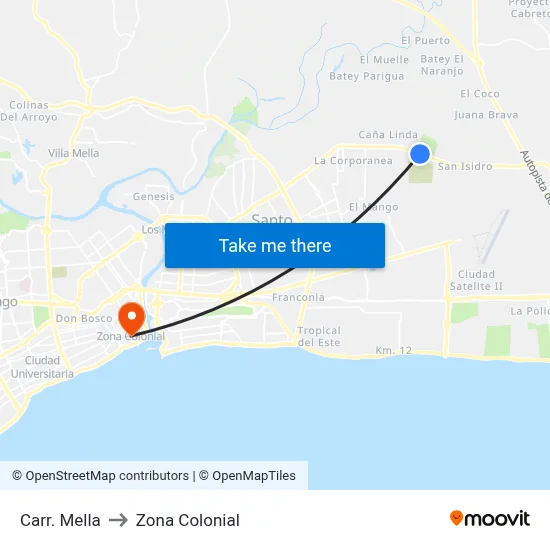 Carr. Mella to Zona Colonial map