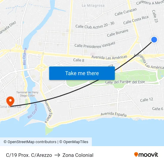 C/19 Prox. C/Arezzo to Zona Colonial map