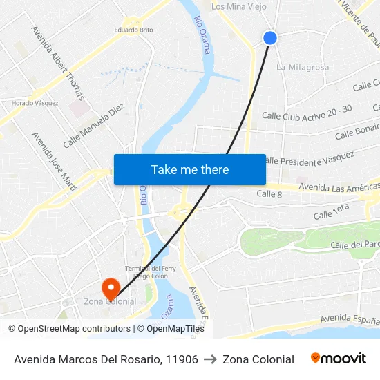 Avenida Marcos Del Rosario, 11906 to Zona Colonial map