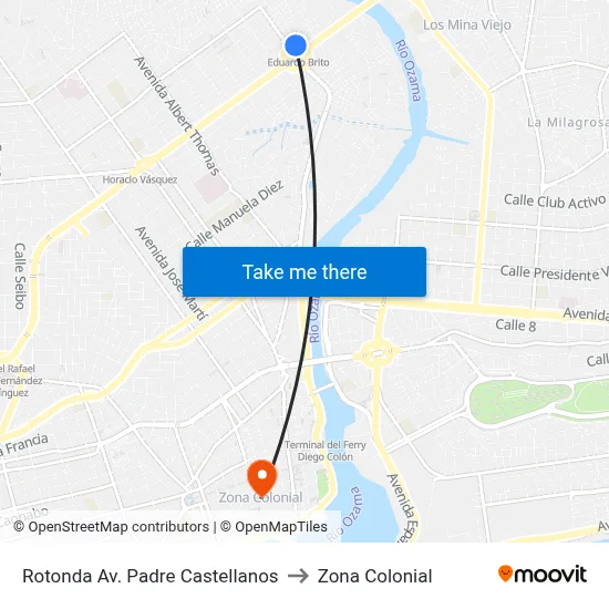 Rotonda Av. Padre Castellanos to Zona Colonial map