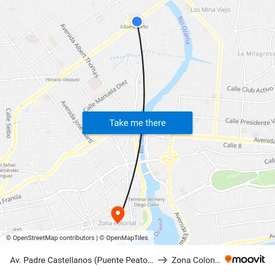 Av. Padre Castellanos (Puente Peatonal) to Zona Colonial map