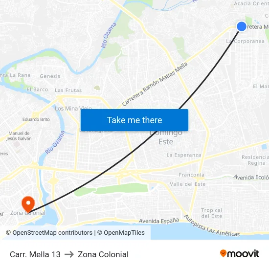 Carr. Mella 13 to Zona Colonial map
