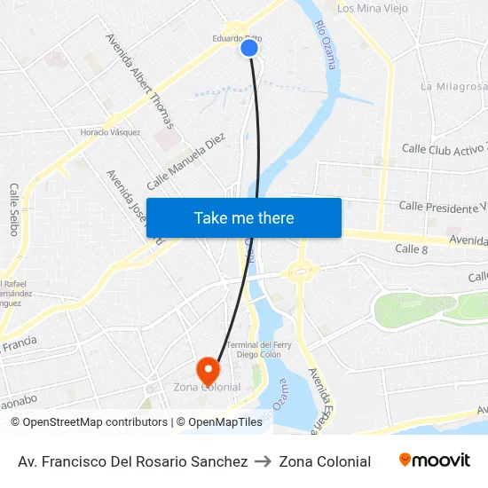 Av. Francisco Del Rosario Sanchez to Zona Colonial map