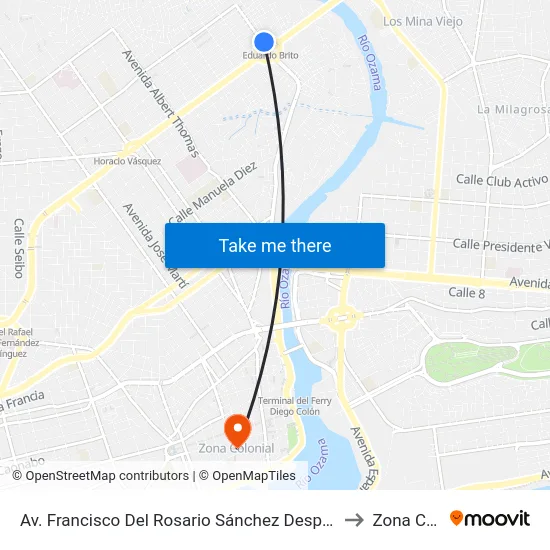 Av. Francisco Del Rosario Sánchez Desp. Av. Padre Castellanos to Zona Colonial map
