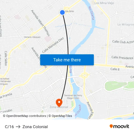 C/16 to Zona Colonial map
