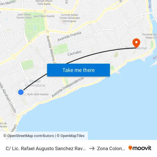 C/ Lic. Rafael Augusto Sanchez Ravelo to Zona Colonial map