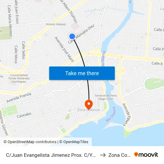 C/Juan Evangelista Jimenez Prox. C/Yolanda Guzman to Zona Colonial map
