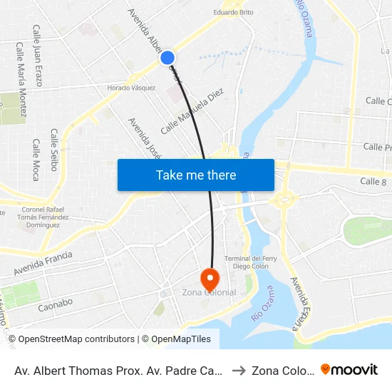 Av. Albert Thomas Prox. Av. Padre Castellanos to Zona Colonial map