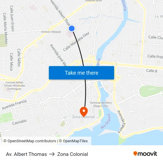 Av. Albert Thomas to Zona Colonial map