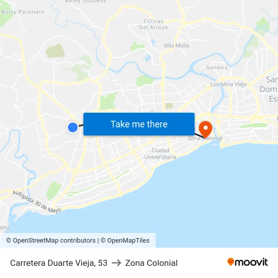 Carretera Duarte Vieja, 53 to Zona Colonial map