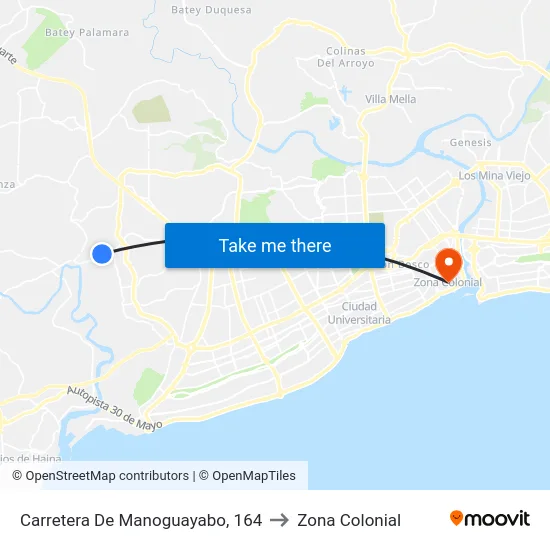 Carretera De Manoguayabo, 164 to Zona Colonial map