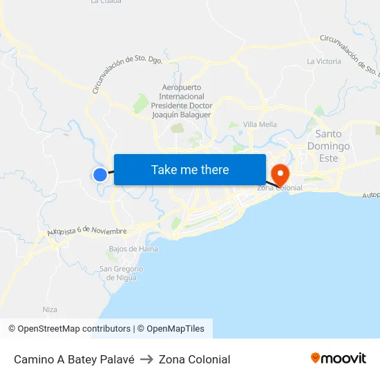 Camino A Batey Palavé to Zona Colonial map