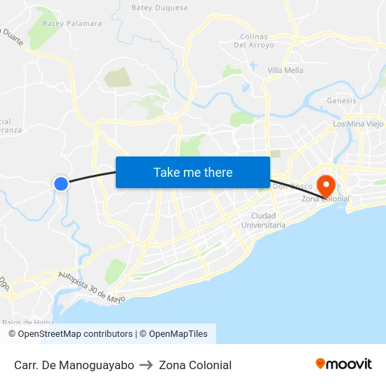 Carr. De Manoguayabo to Zona Colonial map