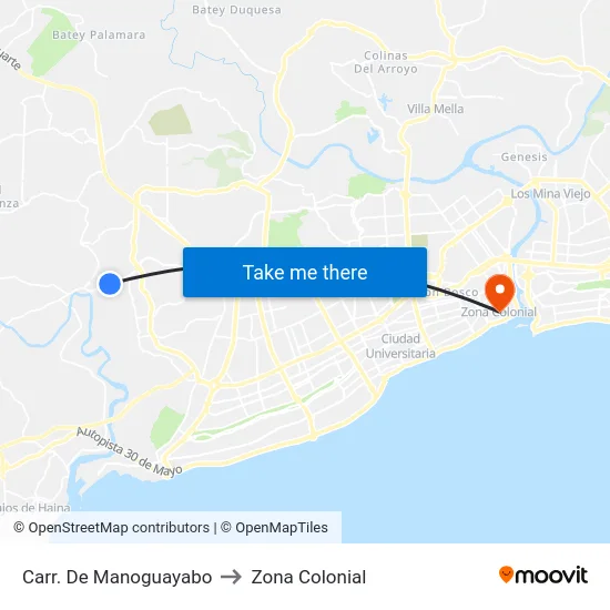 Carr. De Manoguayabo to Zona Colonial map