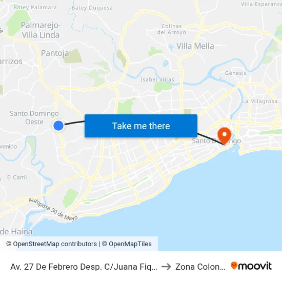 Av. 27 De Febrero Desp. C/Juana Fiquin to Zona Colonial map