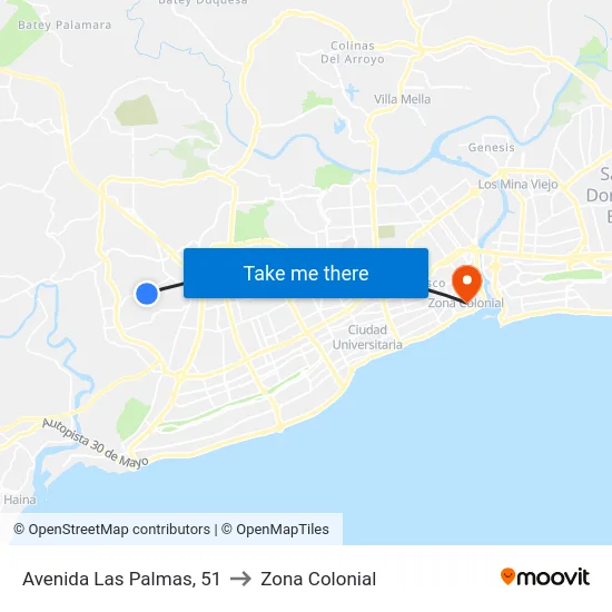 Avenida Las Palmas, 51 to Zona Colonial map