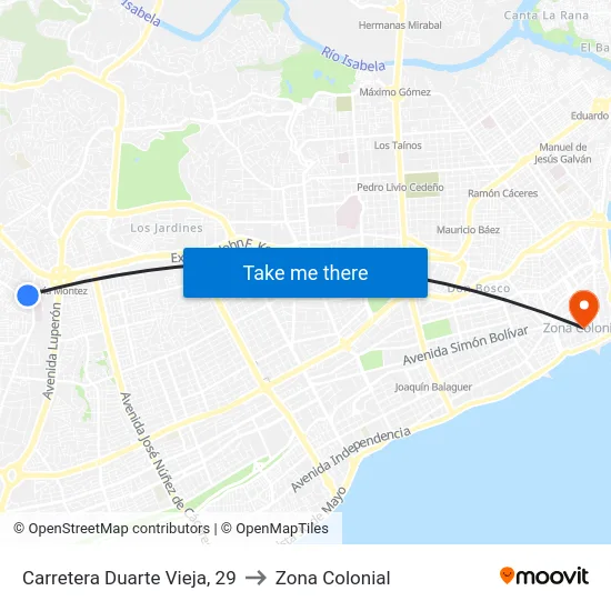 Carretera Duarte Vieja, 29 to Zona Colonial map
