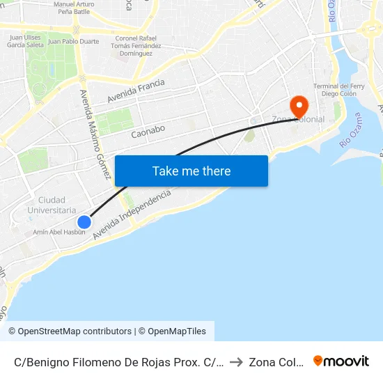 C/Benigno Filomeno De Rojas Prox. C/Padre Pina to Zona Colonial map
