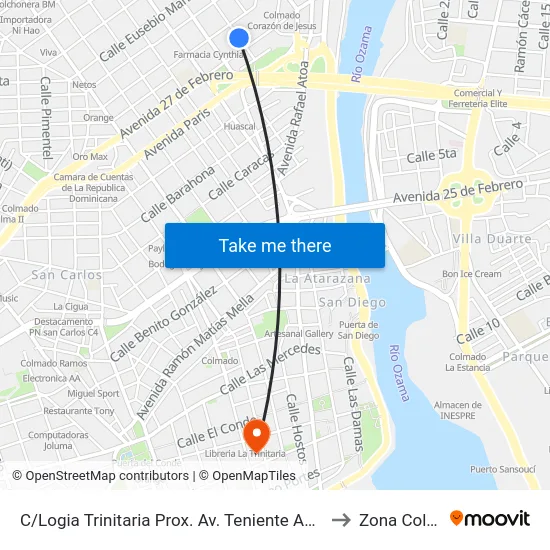 C/Logia Trinitaria Prox. Av. Teniente Amado García to Zona Colonial map