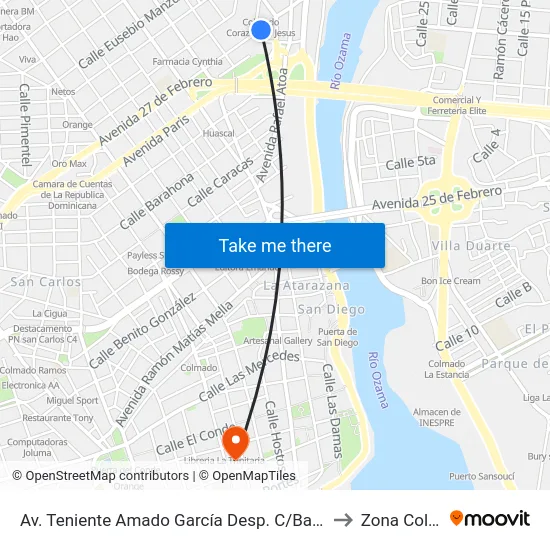 Av. Teniente Amado García Desp. C/Barbarin Mojica to Zona Colonial map