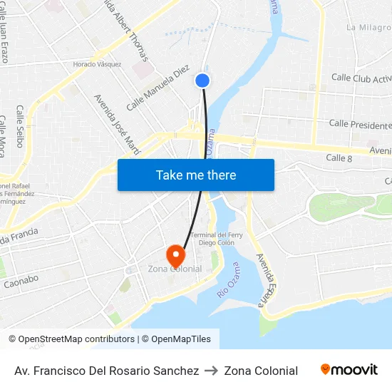 Av. Francisco Del Rosario Sanchez to Zona Colonial map
