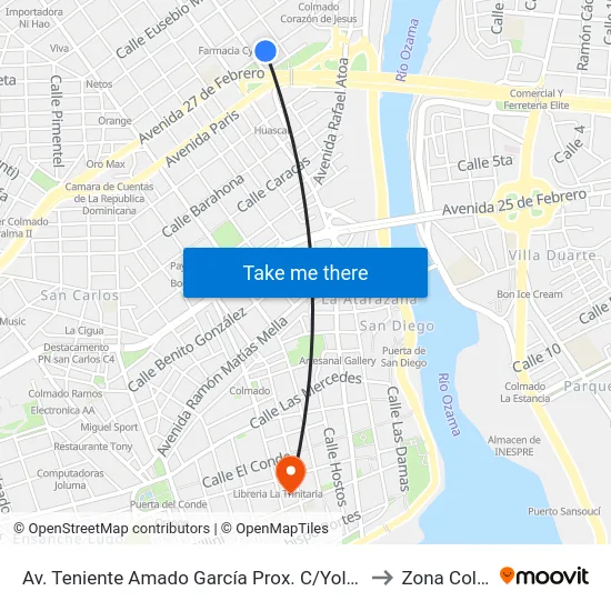 Av. Teniente Amado García Prox. C/Yolanda Guzman to Zona Colonial map