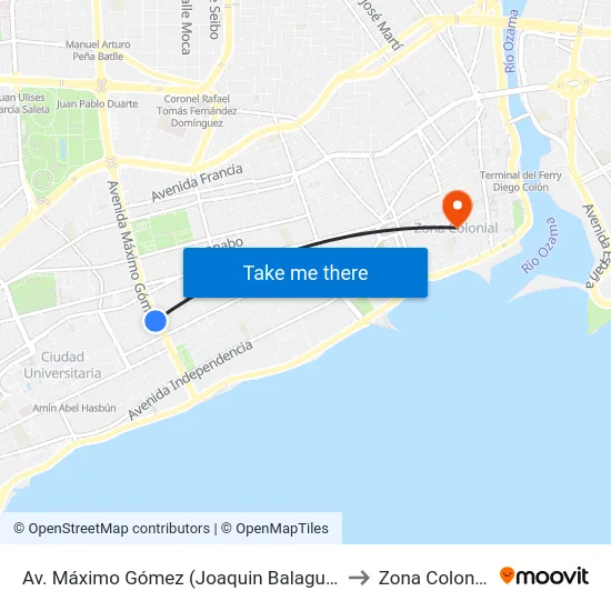Av. Máximo Gómez (Joaquin Balaguer) to Zona Colonial map