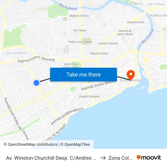 Av. Winston Churchill Desp. C/Andres Julio Aybar to Zona Colonial map