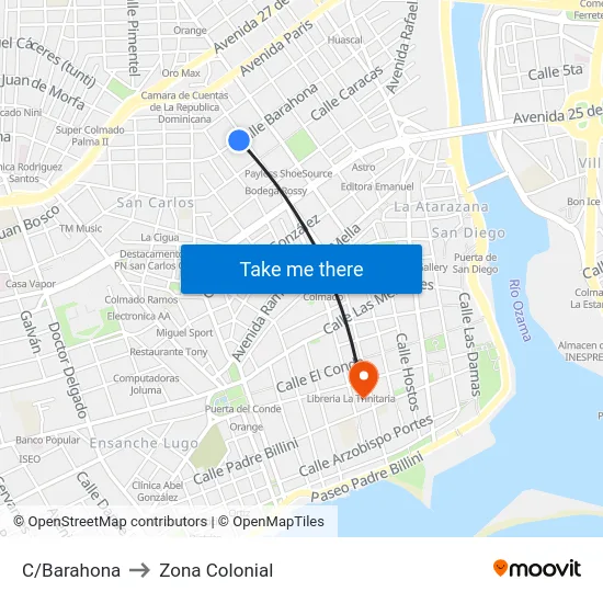 C/Barahona to Zona Colonial map