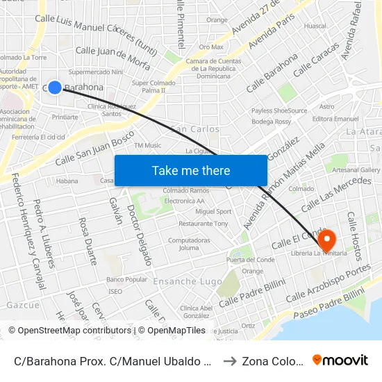 C/Barahona Prox. C/Manuel Ubaldo Gomez to Zona Colonial map
